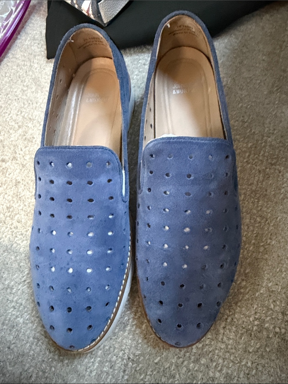 Johnston & Murphy Blue Perforated Suede Slip-Ons